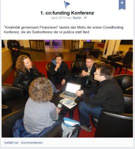 Abb. 3: Facebook Startnext | Besprechung auf erster Crowdfunding-Konferenz (Facebook, 2014)